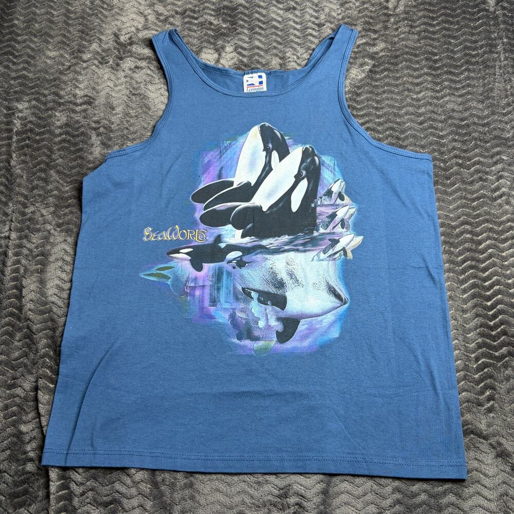 Vintage Sea World Shirt Mens size Large Orca Graphic Tank Top Lexington 90s